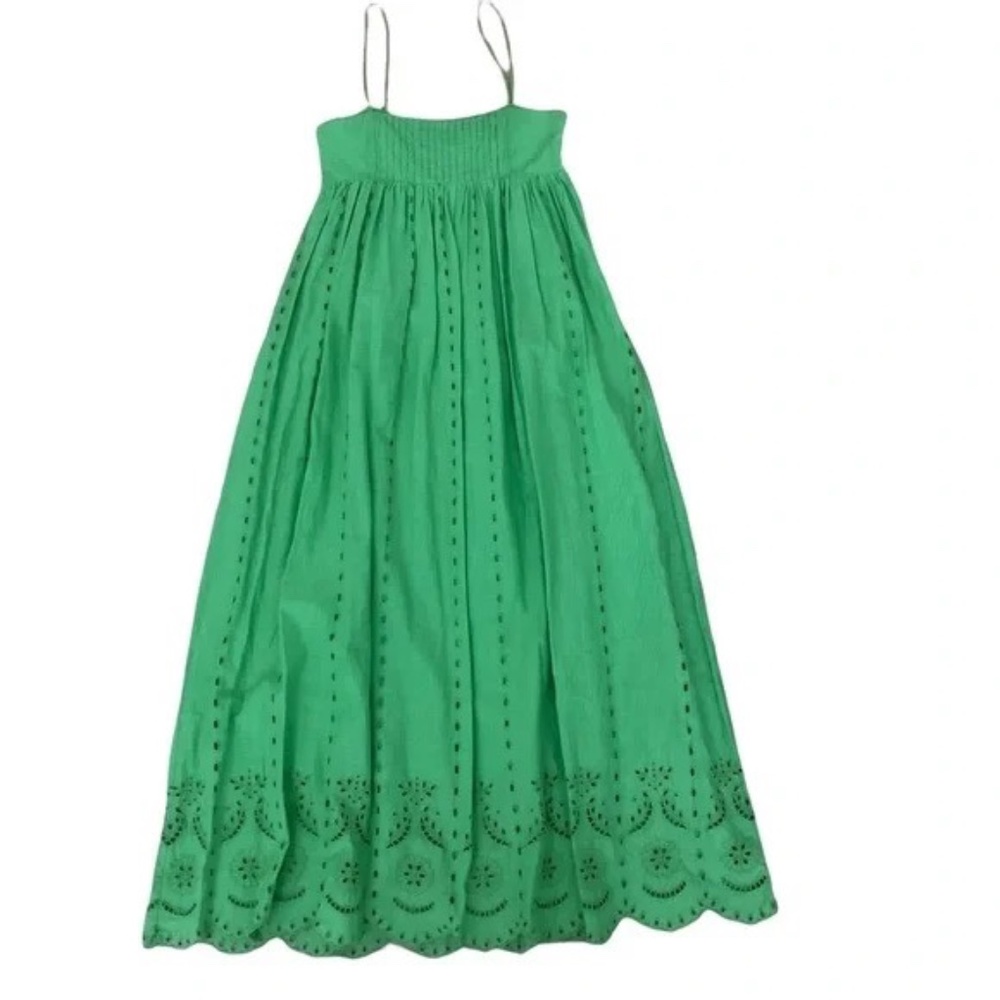 SOLD:Zara Openwork Eyelet Embroidery Midi Dress - Lime Green, XS - Picture 1 of 7